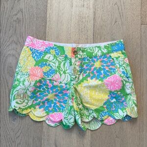Lilly Pulitzer Buttercup Shorts – Green Floral Print, Size 2, 100% Cotton, NWOT